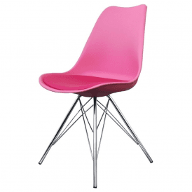 Eiffel Inspired Bright Pink Plastic Dining Chair with Chrome Metal Legs