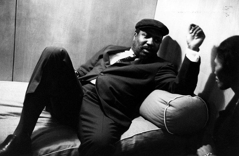 Thelonious Monk relaxes with his wife, Nellie, before performing at the Royal Festival Hall in London on April 29, 1961