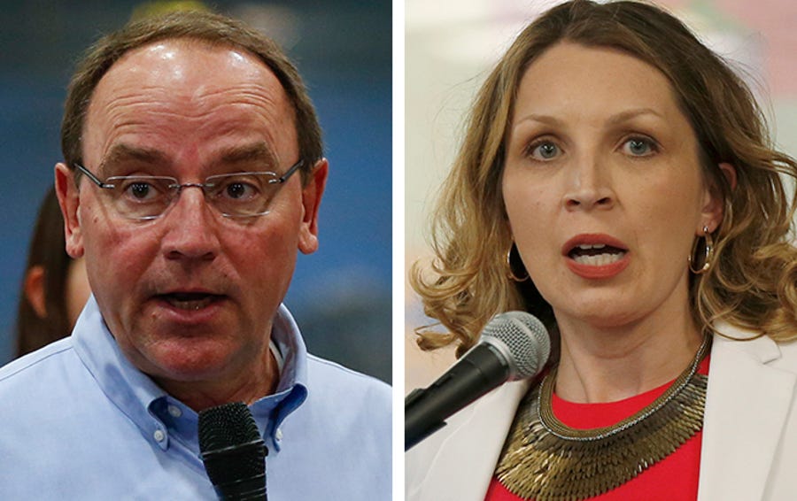 Republican Tom Tiffany, left, and Democrat Patricia Zunker, right, are competing for an open seat in Wisconsin's 7th Congressional District.