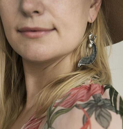 Fancy Drop Pear Earrings shown with Peacock Pendant and Silver Hooks
