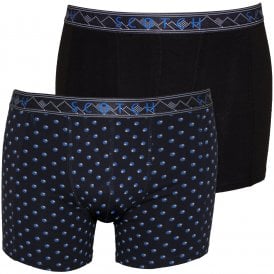 2-Pack Dots Print Boxer Briefs with Patterned Waistband, Black/Navy