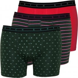 3-Pack Solid, Stripe and Geo Print Boxer Briefs Gift Set, Green/Cerise
