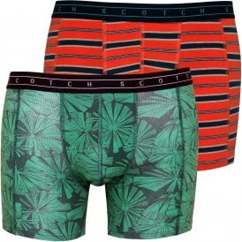 2-Pack Stripes & Tropical Print Boxer Briefs Gift Set, Orange/Green
