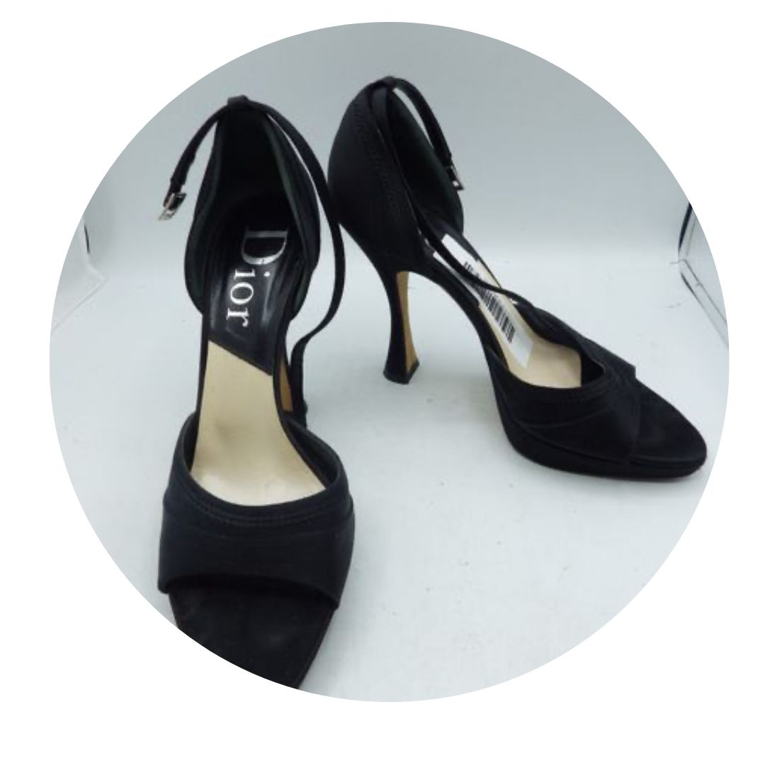 Christian Dior Black D'orsay Black Open Toe Shoe 38.5