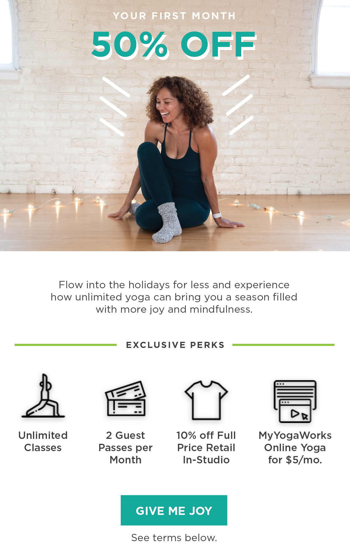 50% off your first month of unlimited yoga!