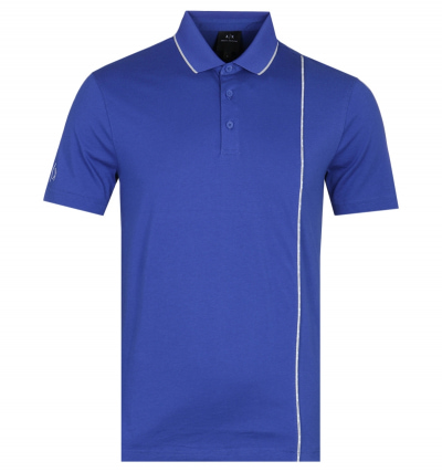 Armani Exchange Reflective Pin Stripe Electric Blue Polo Shirt