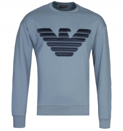 Emporio Armani 3D Embroidered Logo Steel Blue Sweatshirt