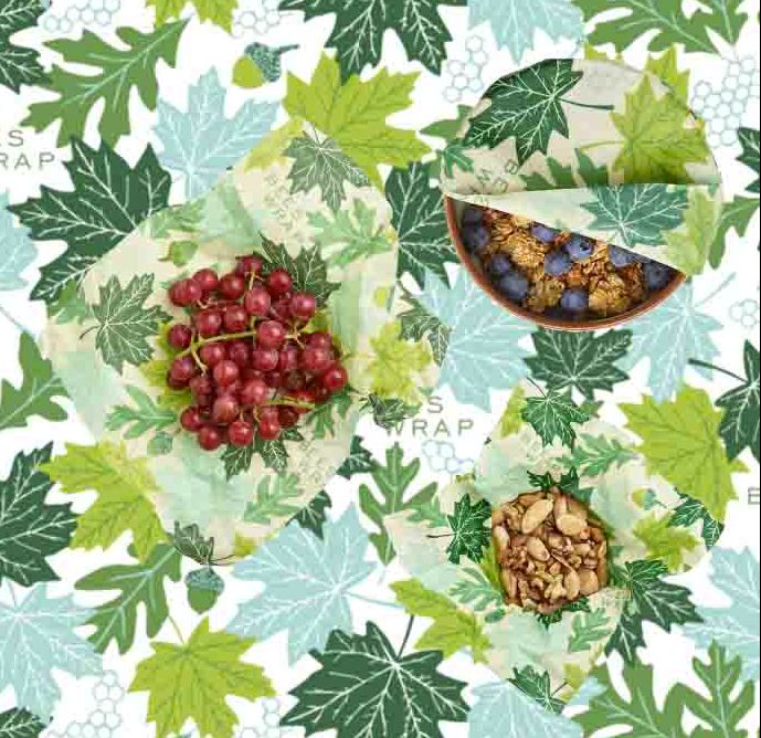 Forest Floor Assorted 3 Pack with food on wrap on top of image of print