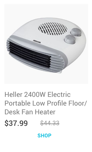Heller 2400W Electric Portable Low Profile Floor/Desk Fan Heater