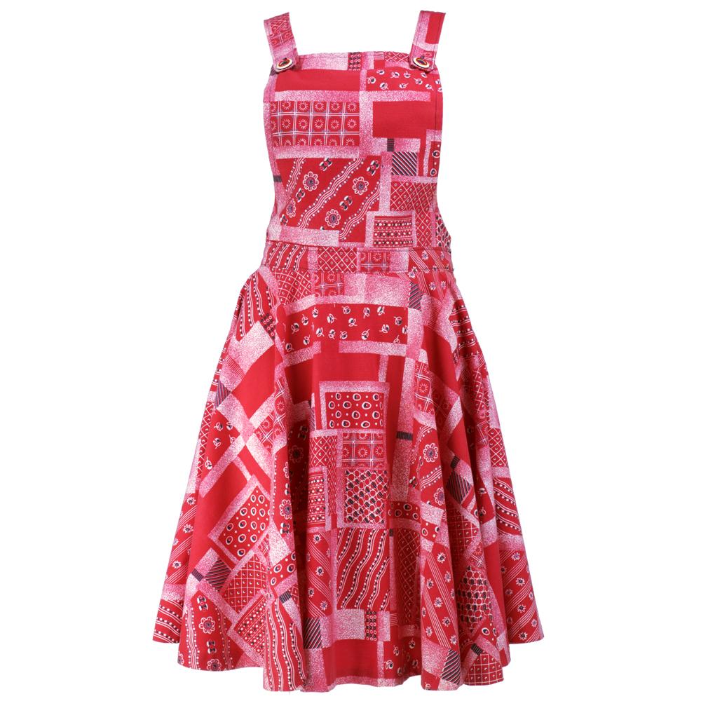 Vintage 70s Red Bandana-Print Pinafore Dress