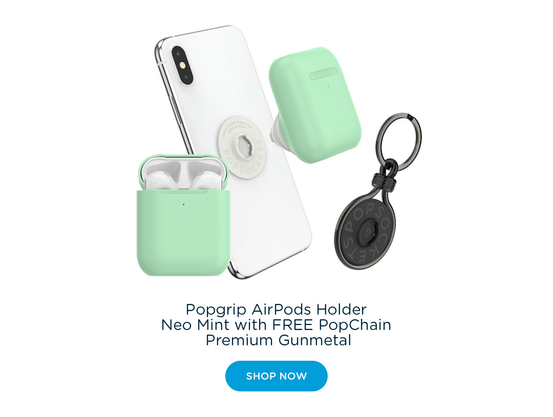 Shop PopGrip AirPods Holder Neo Mint with FREE PopChain Premium Gunmetal