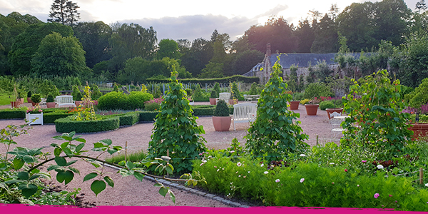 A view across the Walled Garden of Scottish Fruits at Fyvie Castle