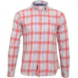 Brushed Flannel Plaid Print Shirt, White/Blue/Red