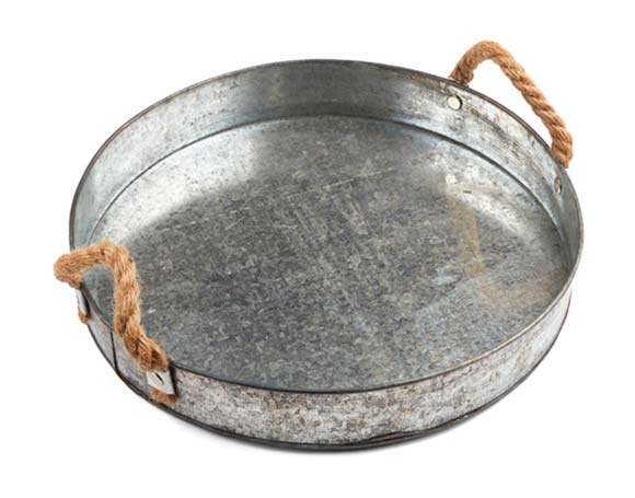 Round Galvanized Tray with Rope Handles