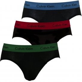3-Pack Coloured Waistband Briefs, Black with red/green/blue