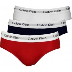 Cotton Stretch 3-Pack Contrast Waistband Briefs, White/Red/Blue