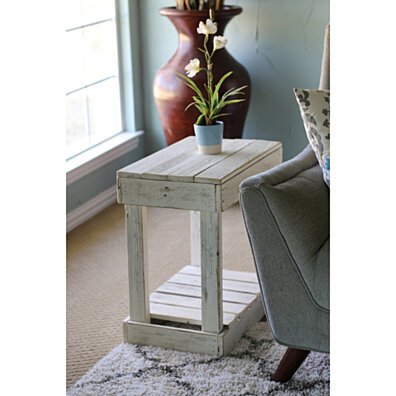 White Slatted End Table