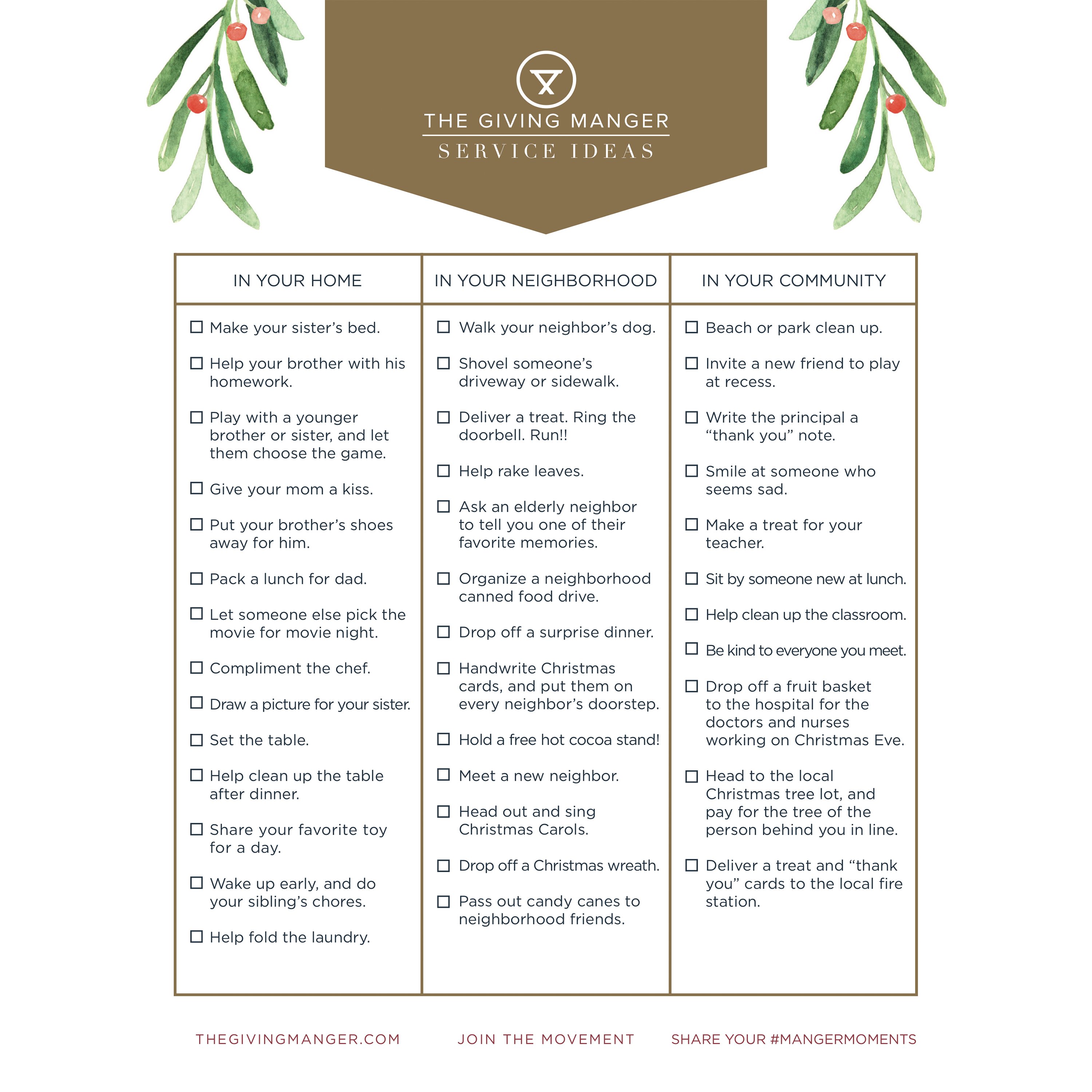 Image of Service Ideas for Home, Neighborhood and Community - Free Printable