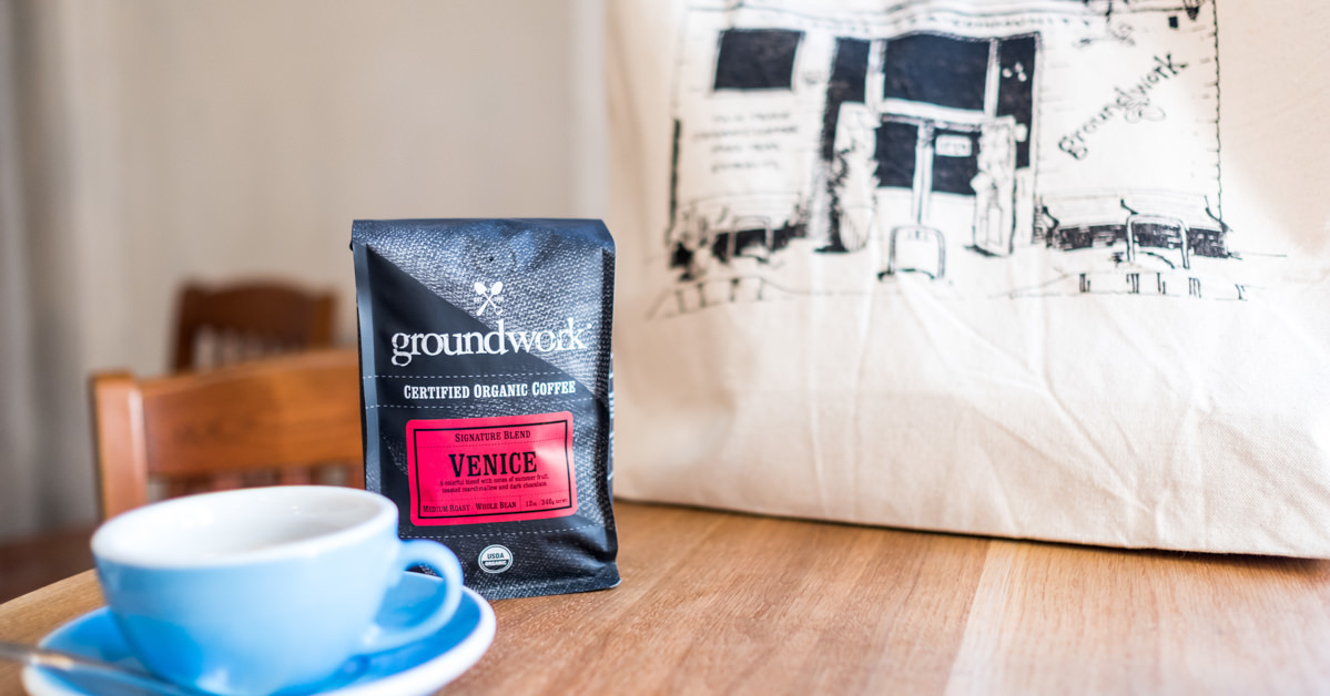 bag of groundwork venice blend coffee and tote bag