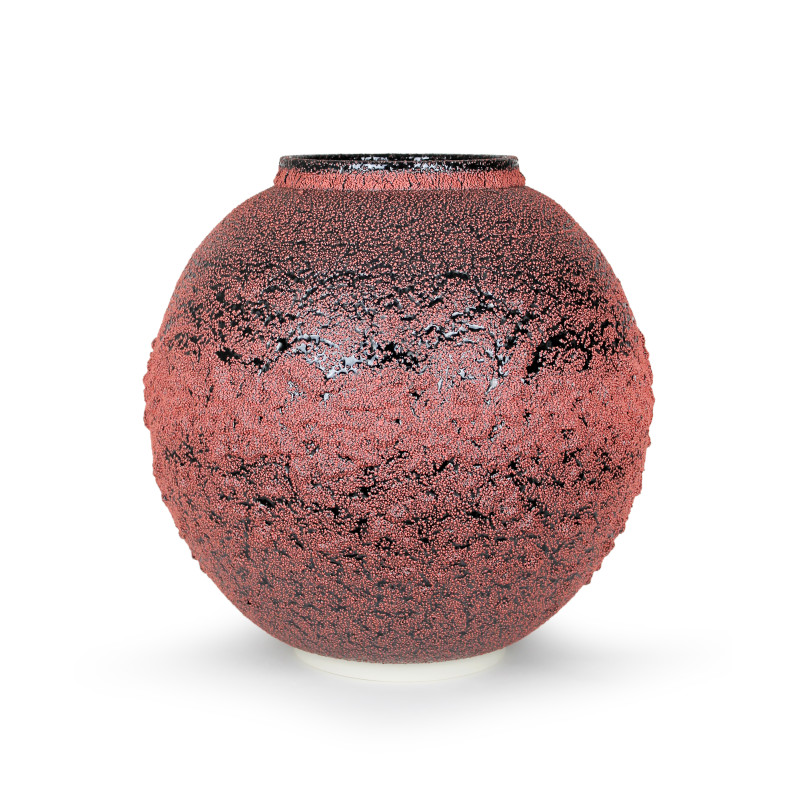 <strong>Albert Montserrat, </strong><em>Cadmium Jar</em>, 2020. Textured Glazes on Thrown Porcelain.