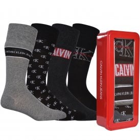 Jeans 4-Pack Multi Logo Socks Gift Tin, Black/Grey