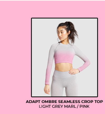 Adapt Ombre Seamless Crop Top Light Grey Marl/Pink.