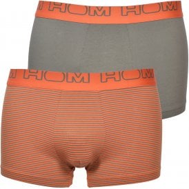 2-Pack Striped Boxer Trunks, Khaki/Orange