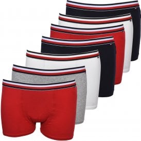 7-Pack Logo Stripe Boys Boxer Trunks, Red/White/Grey/Navy
