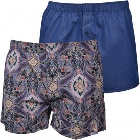 2-Pack Fancy Woven Boxer Shorts, Blue Mix