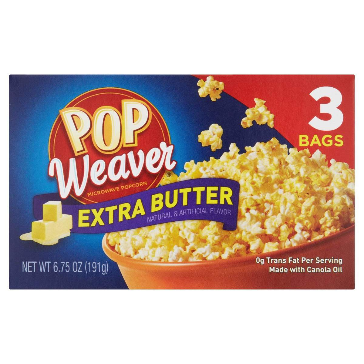 Pop Weaver Extra Butter Microwave Popcorn Case of 36 (12 x 3 Bags) ***NOW AVAILABLE IN CANADA***