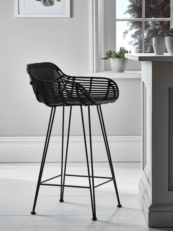 Flat Rattan Counter Stool - Black