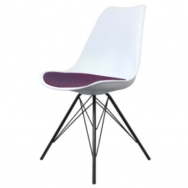 Eiffel Inspired White and Aubergine Purple Plastic Dining Chair with Black Metal Legs