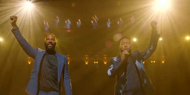 Common and John Legend, backed by a powerful chorus, sang 