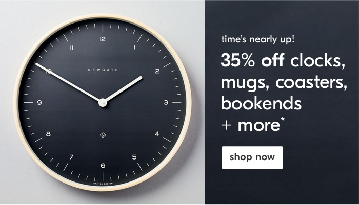 35% off clocks, mugs, coasters, bookends
