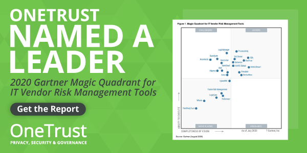 ONETRUST NAMED A LEADER: 2020 Gartner Magic Quadrant for IT Vendor Risk Management Tools