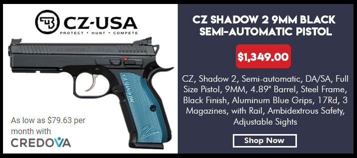 CZ SHADOW 2,  9mm, black polycoat, blue grips, 3x 17rd mags