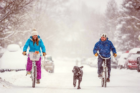 Bikers with Dog in Snow