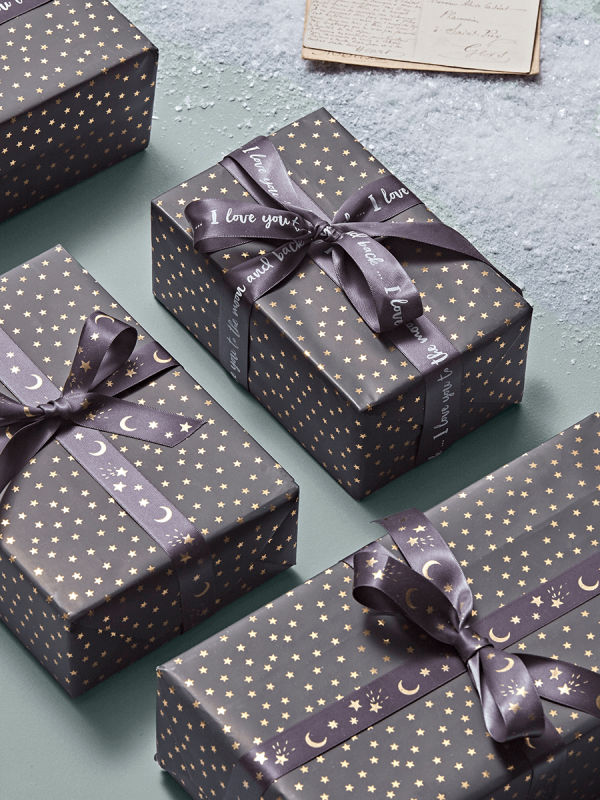 NEW Mini Stars Wrapping Paper - Grey & Gold