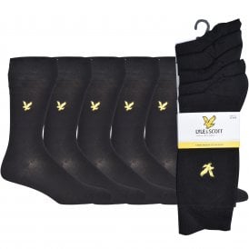 5-Pack Golden Eagle Logo Socks, Black