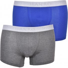 Cotton Essentials 2-Pack Boxer Trunks, Sapphire Blue/Grey