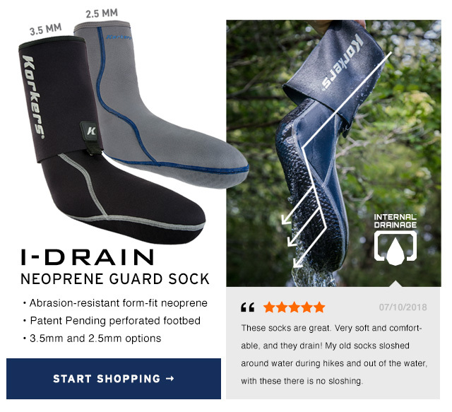 Shop Korkers I-Drain Neoprene Guard Socks with water drainage - Shop Now