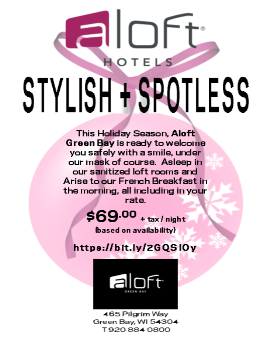 Stylish + Spotless this Holiday Season at Aloft Green Bay with rates starting at $69/night