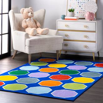Rugs USA Blue Playroom Octagons Printed rug - Geometric Rectangle 6'' 7