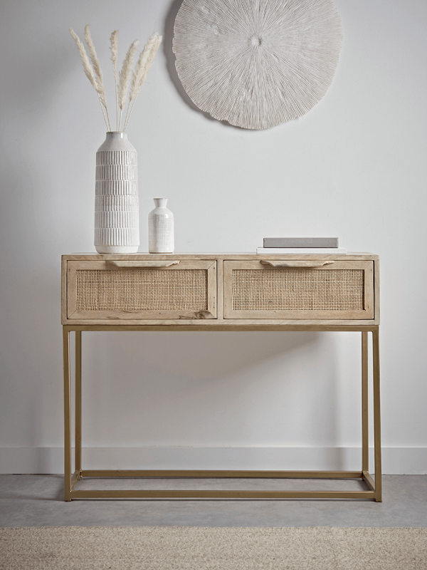 NEW Flat Rattan Webbing Console Table