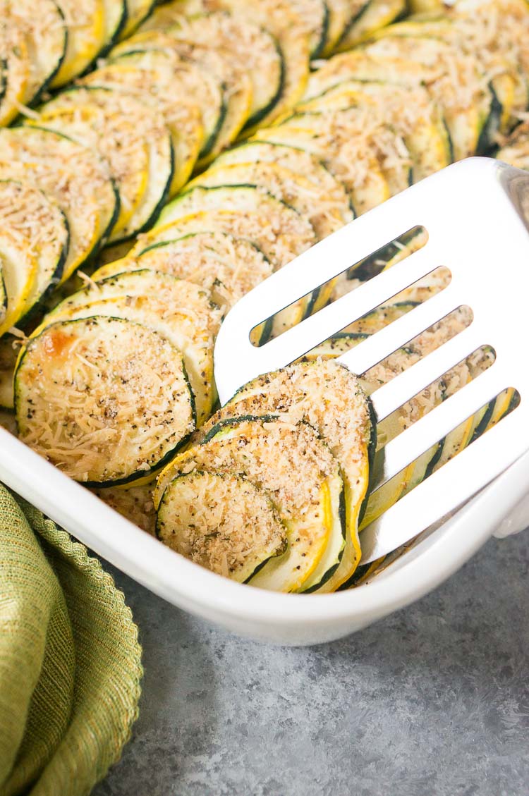 squash casserole in a white dish