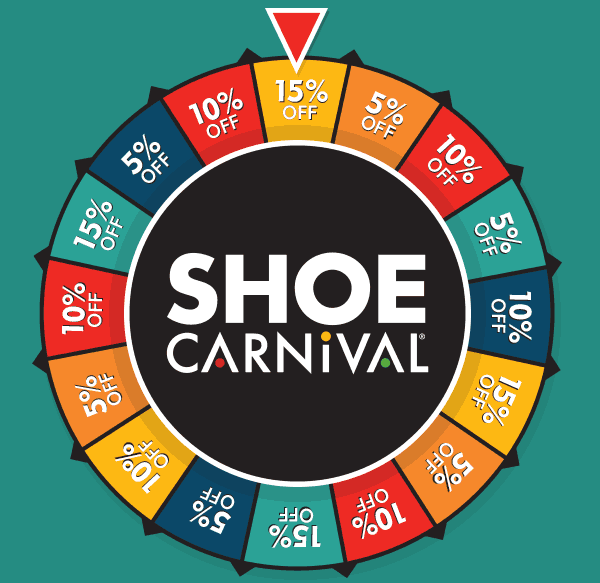 Shoe Carnival Spin to Win Wheel. 5% 10% or 15% off
