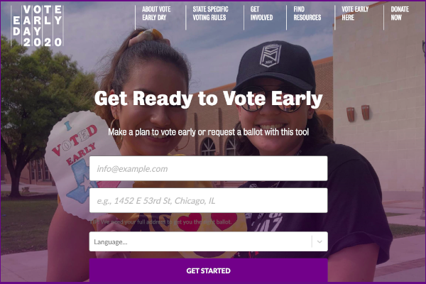 Image of the Vote Early homepage