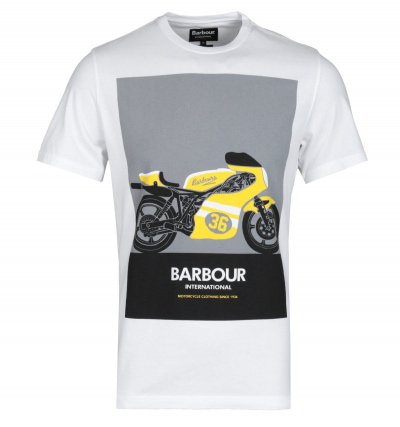 Barbour International Posterise Motorbike Print Tailored Fit White T-Shirt