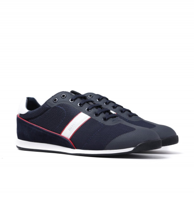 BOSS Glaze Mesh Navy & Red Detail Trainers