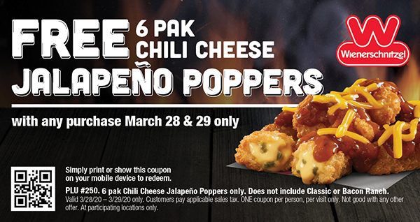 FREE 6 Pak Chili Cheese Jalapeno Poppers